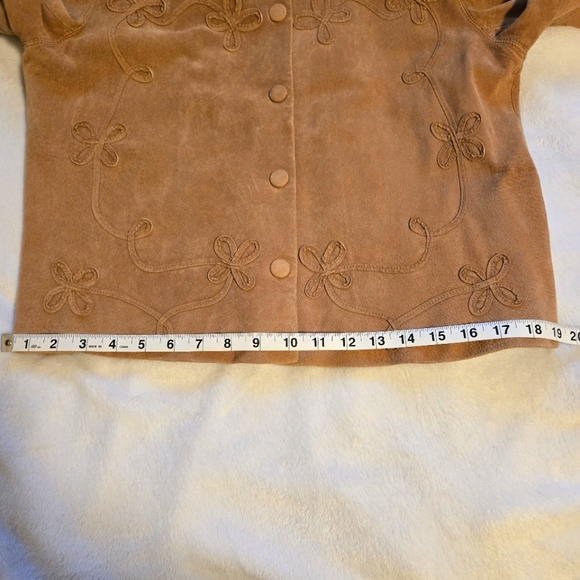 Vintage The Territory Ahead Suede Leather Jacket Floral Applique Tan Size Large - Picture 8 of 16